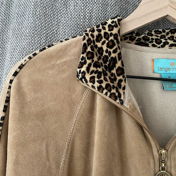 Tangerine Tan Cheetah Print Velour Full Zip Sweatshirt - Picture 6 of 8
